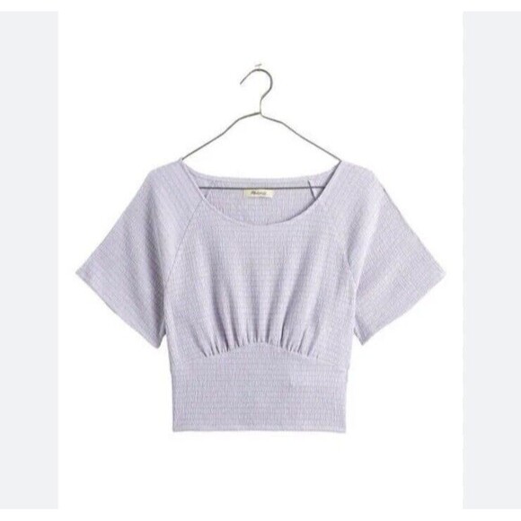 Madewell Smocked Crop Top Size Medium Dusty Lavender Purple Shirred Shirt - Picture 1 of 8